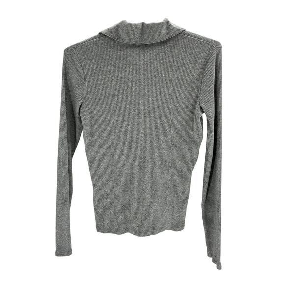 Vince Rib Long Sleeve Grey Cotton Collared Polo Size S / Petite - Picture 3 of 4